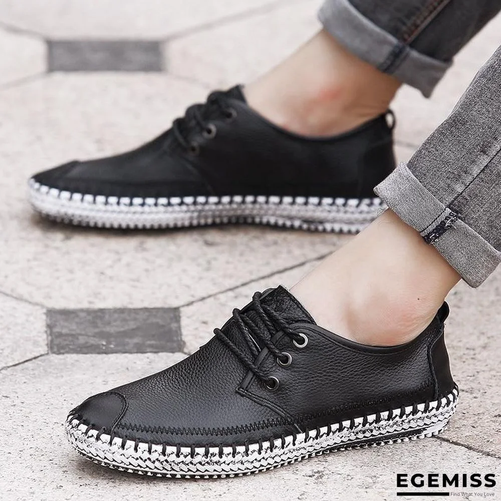 Men Breathable Comfortable Split Leather Men Loafers Flats Casual Shoes | EGEMISS