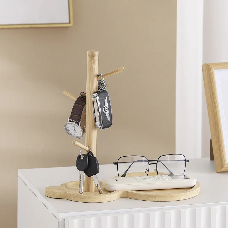 Athvotar Solid Wood Jewelry Display Rack Living Room Desktop Key Hanging Rack Gourd Tray Storage Shelf