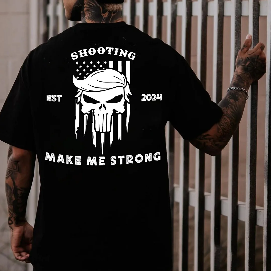 SHOOTING MAKE ME STRONG Skull USA Flag Print Men's T-shirt