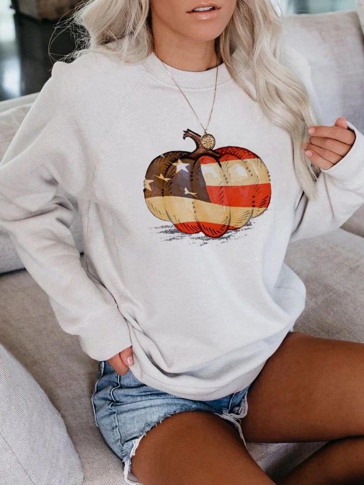 Halloween American Pumpkin Print Sweatshirt