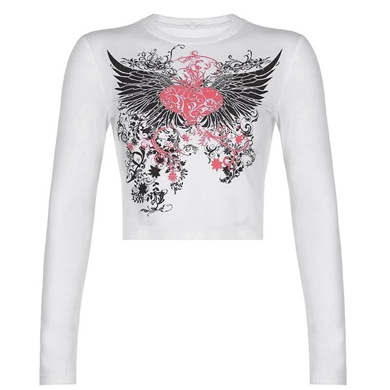 Xingqing Rhinestone Crop Tops Graphic Print Y2K Grunge Clothes Aesthetic Fairycore Retro Tee Vintage Harajuku Cute Tshirts