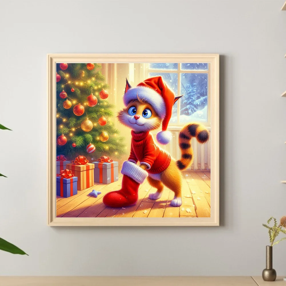 Diamond Painting - Full Round Drill - Christmas Cat(Canvas|30*30cm)