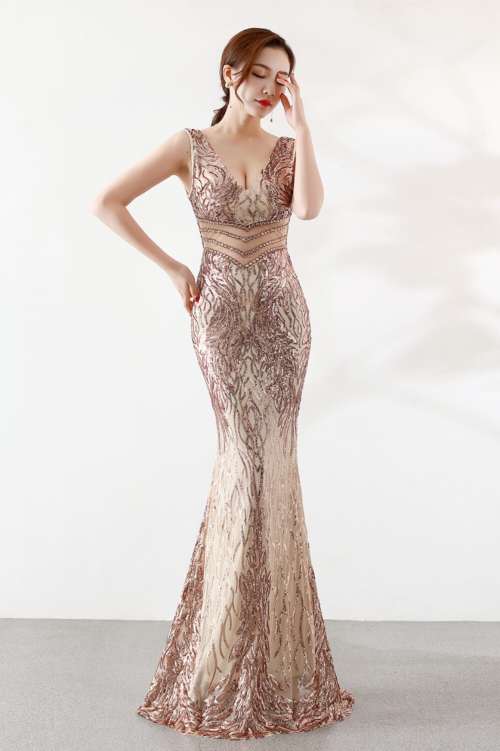 Stunning Sequins V-Neck Long  Prom Dress Mermaid Evening Party Gowns Online