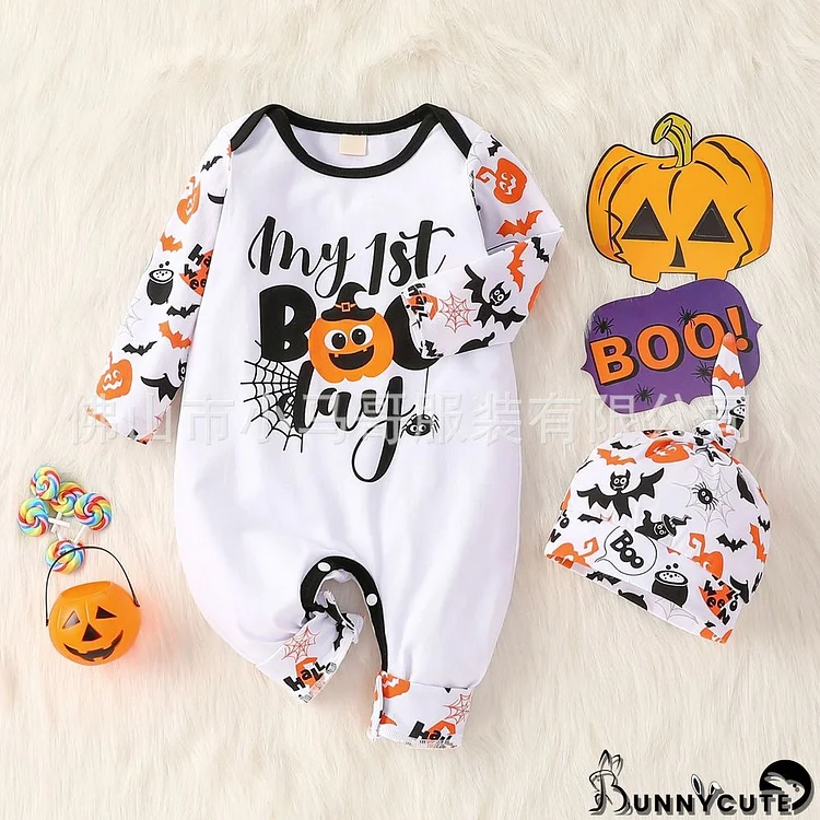 2-piece Baby/Toddler Boy Long Sleeve Scoop Neck Printed Jumpsuit With Set Pants/Hat