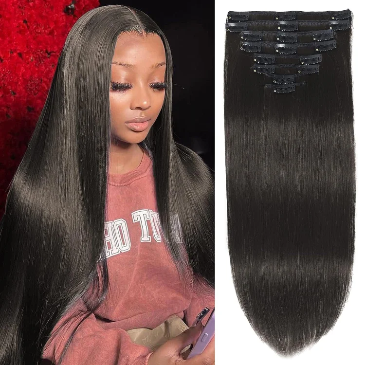 High-End Straight One Bundle Set For Full Head Clip-In Hair Extension
