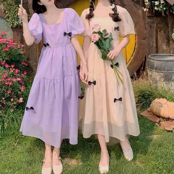 Cute Purple/Beige Square Collar Bow Sweet Dolly Dress SS1174