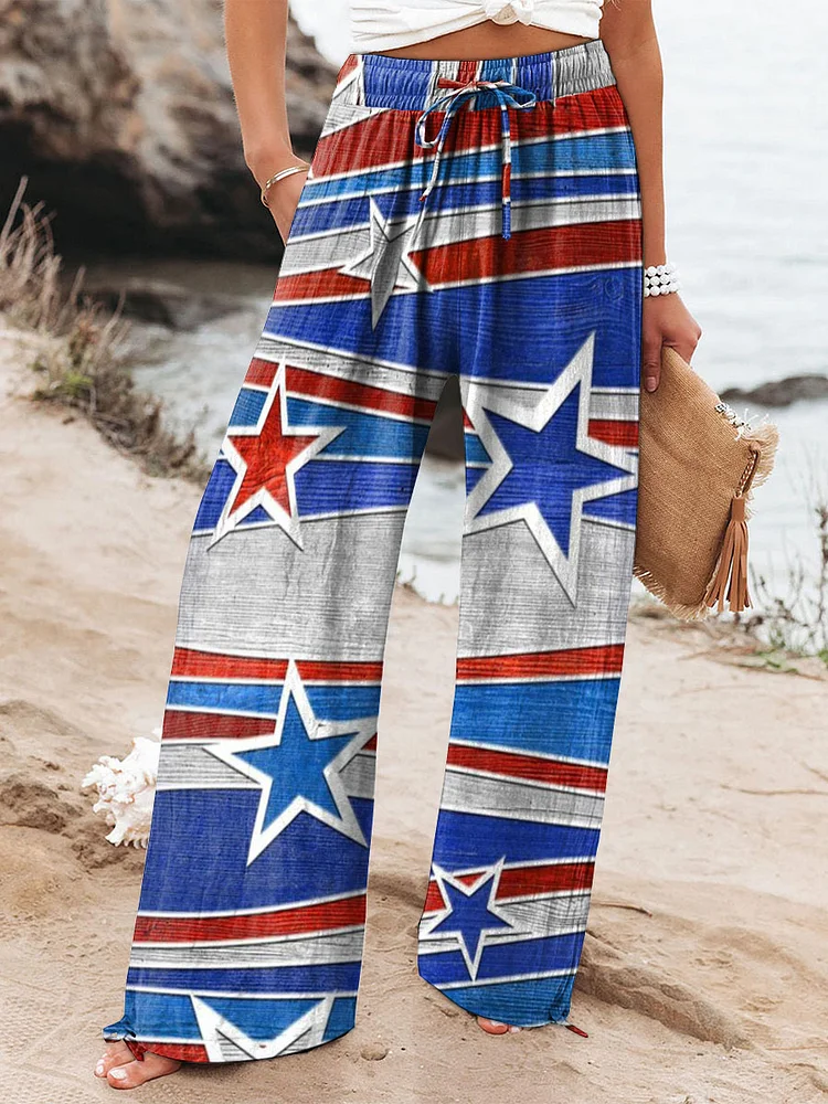 Women's Women's Independence Day Themed Printed Cotton And Linen Casual Pants