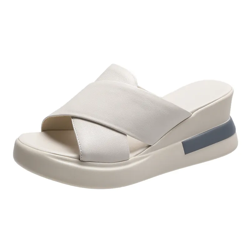 Churchf Churchf Size One Line Slippers Female 2024 Summer New Thick Bottom Slippers Female Cake Slope With Fashion High Heel Slippers