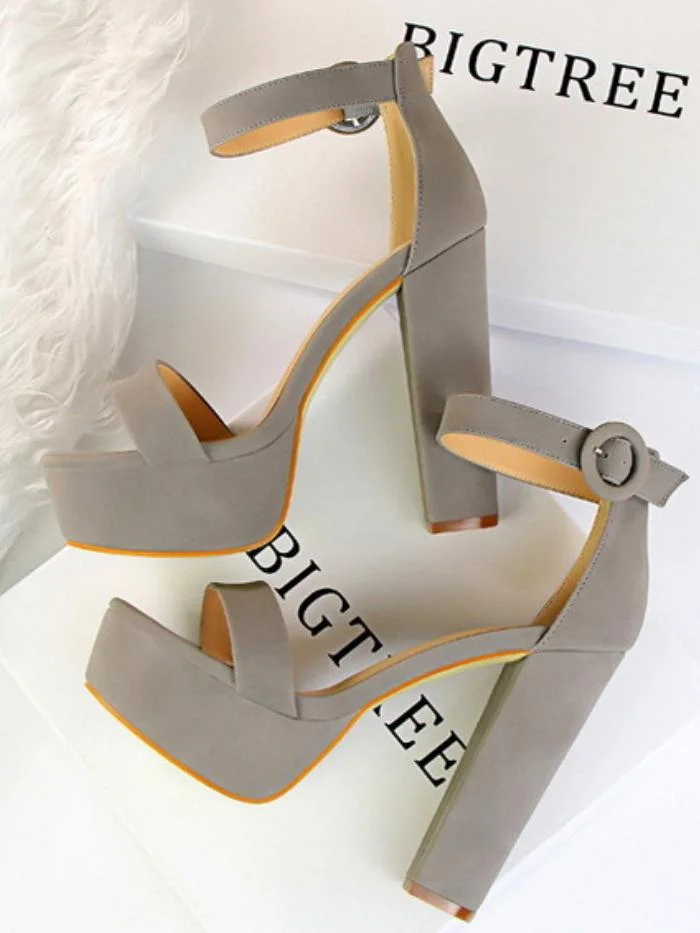 Sexy block heel super high heel open toe belt buckle sandals