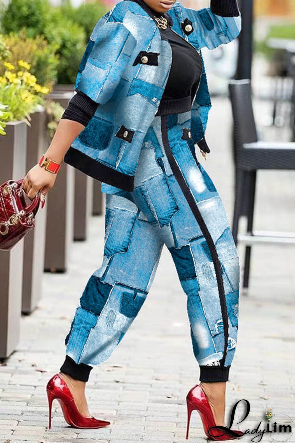 Pink Fashion Casual Print Patchwork Long Sleeve Two Pieces