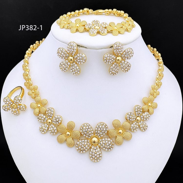 Italian Gold Plated Jewelry Set Rhinestone Fashion Jewelry Women Necklace And Earrings Set