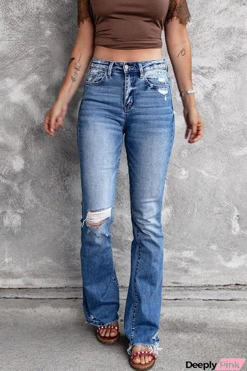 Chic Retro High Waist Slim Ripped Jeans