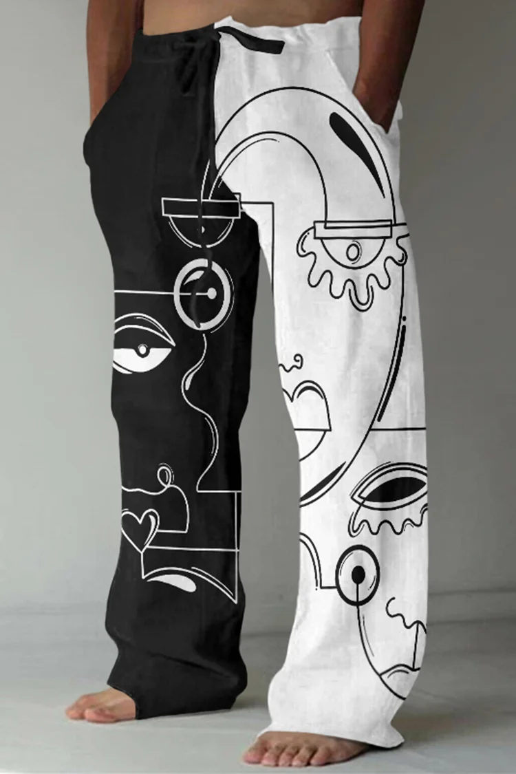 Tiboyz Abstract Lines Human Face Print Casual Pants