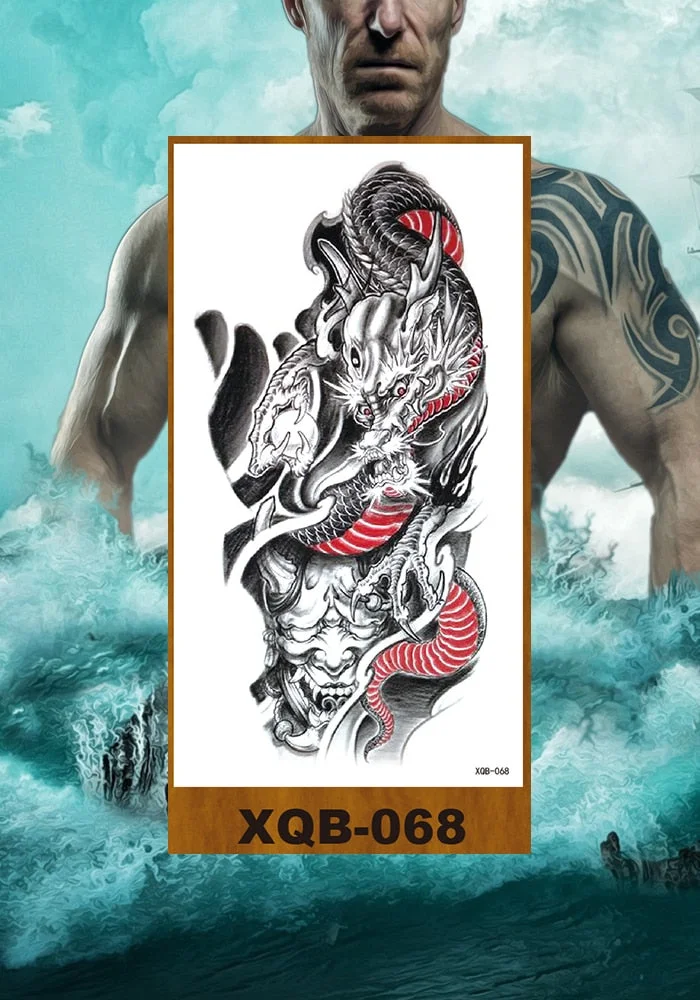 Temporary Tattoos Stickers Vajra Skull Night Demon Crow Mythical Beast Men Women Girl Flower Arm Chest Fake Tatoo Semi Permanent