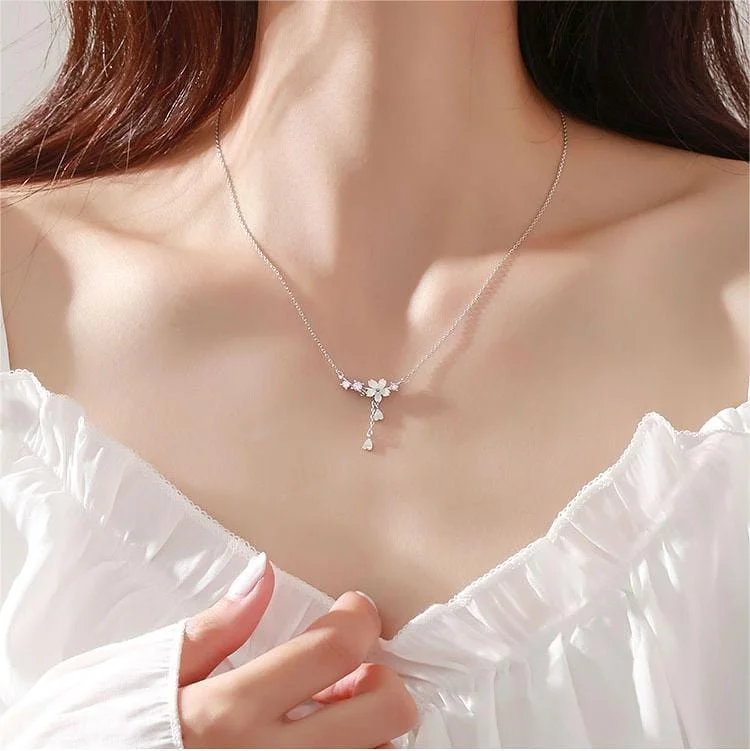Sweet Heart Tassel Cherry Blossom Necklace