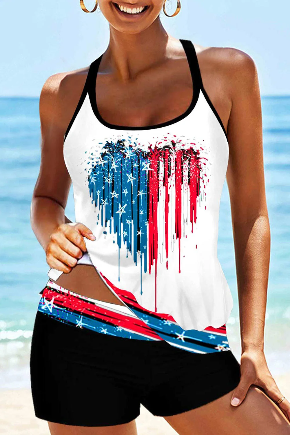 Buzzdaisy Tie-dyed Flag Print Crisscross Tankini