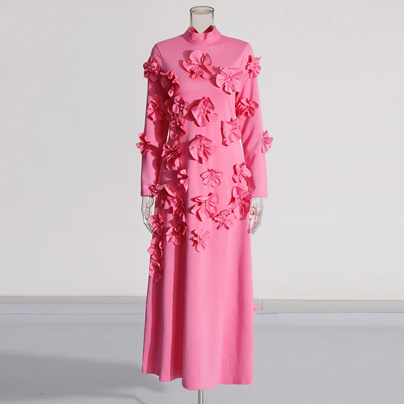 Yyvonne French Elegant Style High-End Dress 2025 Summer New T-Shirt Spliced Three-Dimensional Flower Decoration Dress