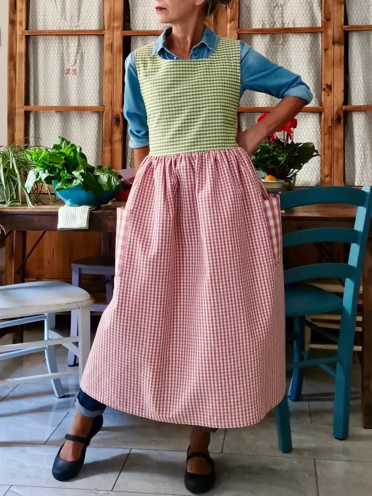 Green and Pink Checked Patchwork Apron