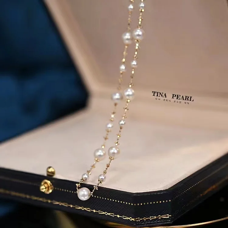 TINA Jewelry  Natural freshwater pearl +18k gold or Akoya+18k gold round bead necklace