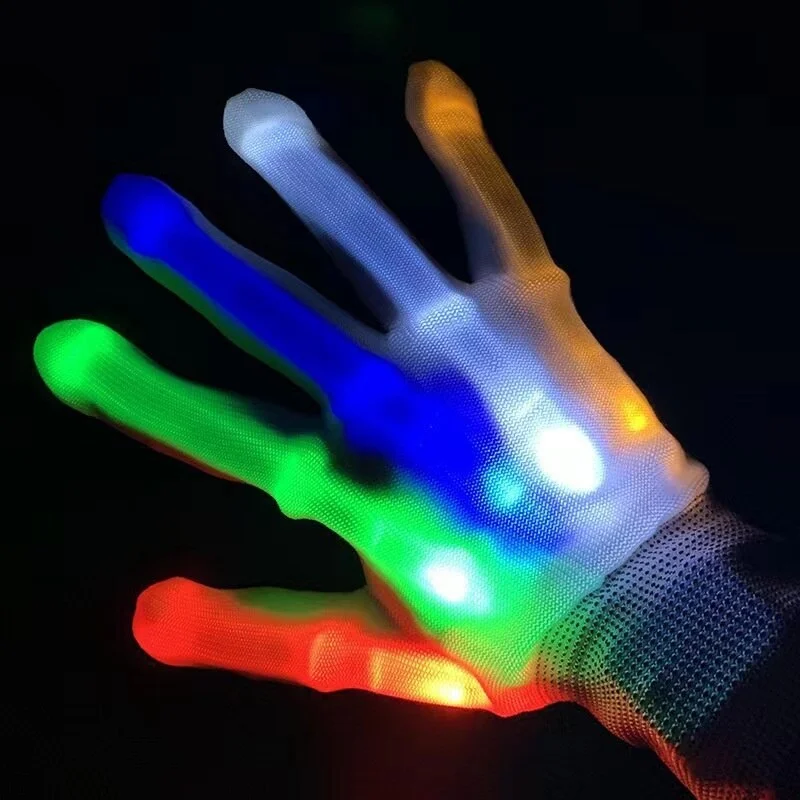 Creative LED Luminous Gloves Battery Colorful Halloween Party Light Prop Flashing Skull Glove Kid Glow Toy