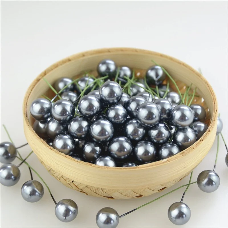 50pcs Mini Berries Plastic Fake Fruit Small Artificial Pearl Flower Stamens Cherry Wedding DIY Gift Box Decorated Xmas Wreaths