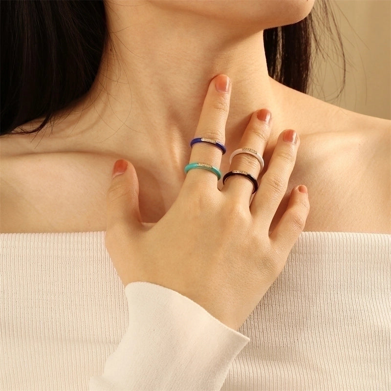 IG Style Ethnic Style Commute Round Copper Epoxy Inlay 18K Gold Plated Zircon Open Rings