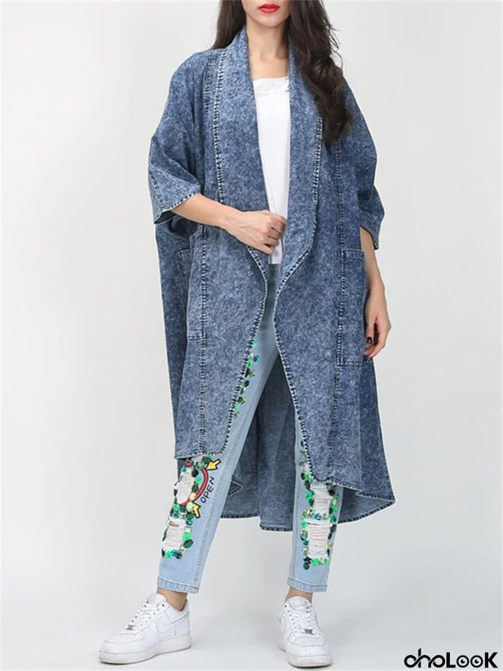 Women's Big Pocket Casual Style Denim Coats