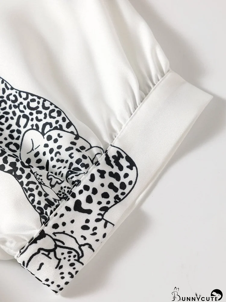 Half-Sleeve Animal Print Blouse