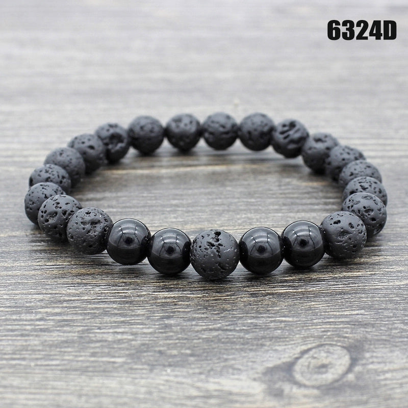 Retro Round Volcanic Rock Stone Beaded Unisex Bracelets