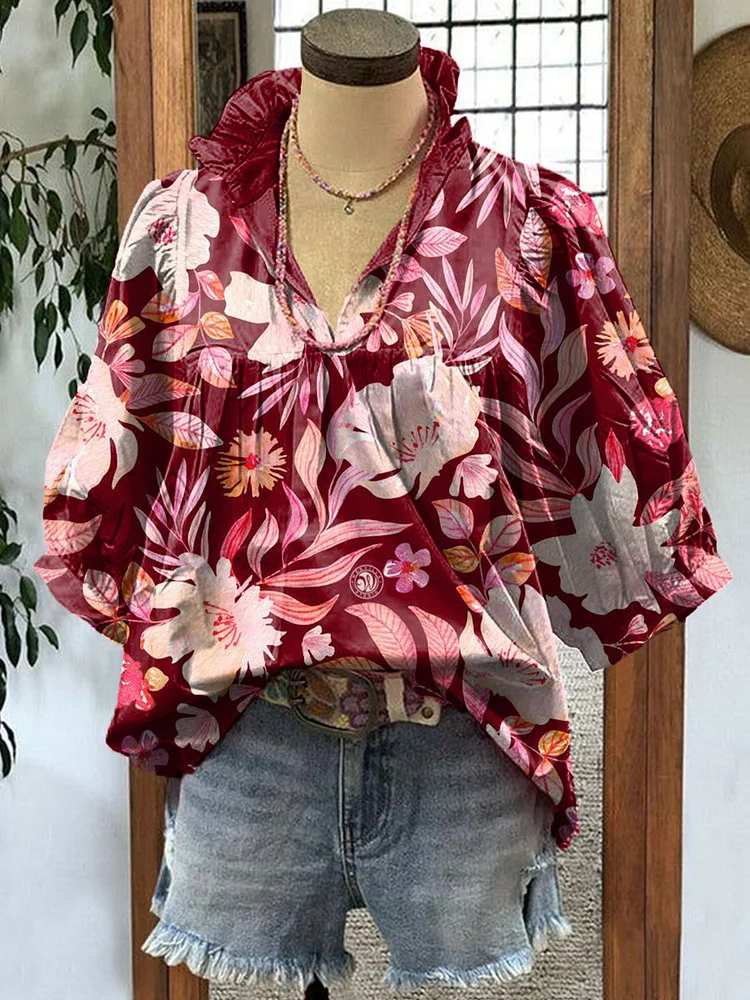 Women's Floral Print Casual Comfortable Cotton Shirt
