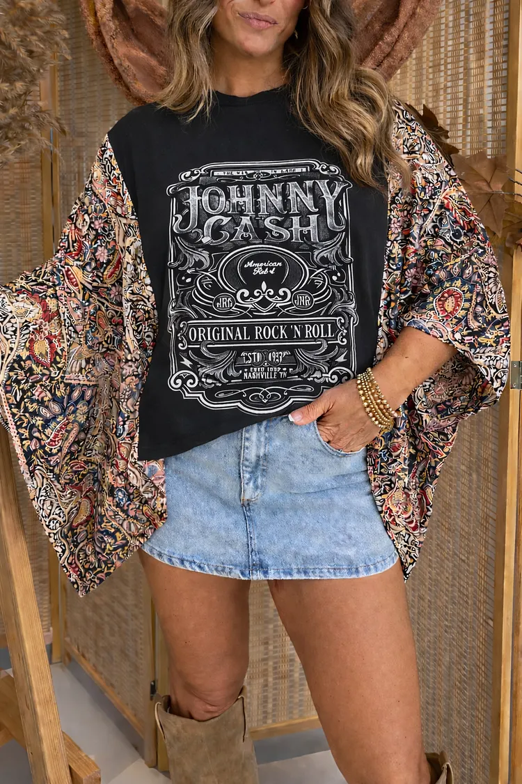 Johnny Cash Mix & Match Tee Black Floral