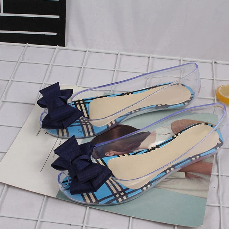 PVC Sandals Ladies Crystal Butterfly Knot Shoes Female Rivet Fashion Woman Casual Sandal 2021 Transparent Summer Cover Heel Shoe