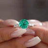 18K White Gold 2.5ct Round Colombian Lab Emerald 4 Calw Prong Ring with 8 Round Lab Diamond Side-stones