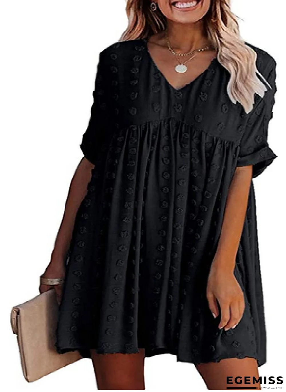 Chiffon Wool Ball Simple Knee Length Loose Large V-neck Dress | EGEMISS