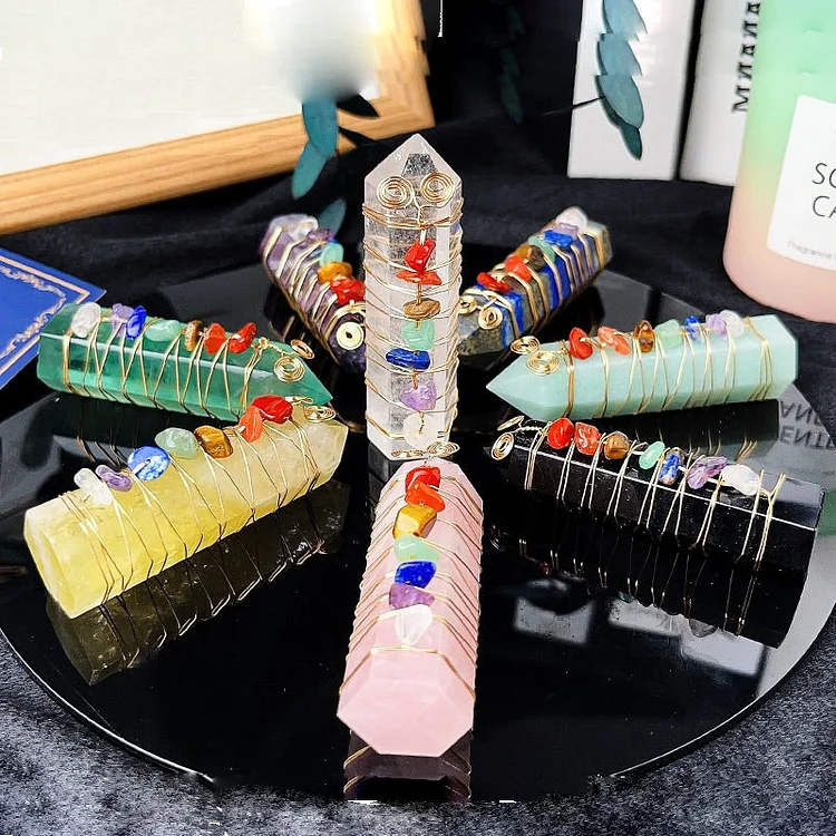 Seven Chakra Crystal Tower Point Wire Wrapped