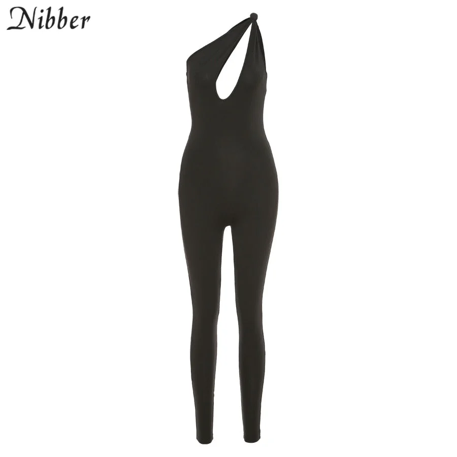NIBBER Sexy Hollow One-shoulder Jumpsuit Women's 2021 Streetwear Solid Color Casual Open Back Skinny Slim sleeveles Jumpsuit