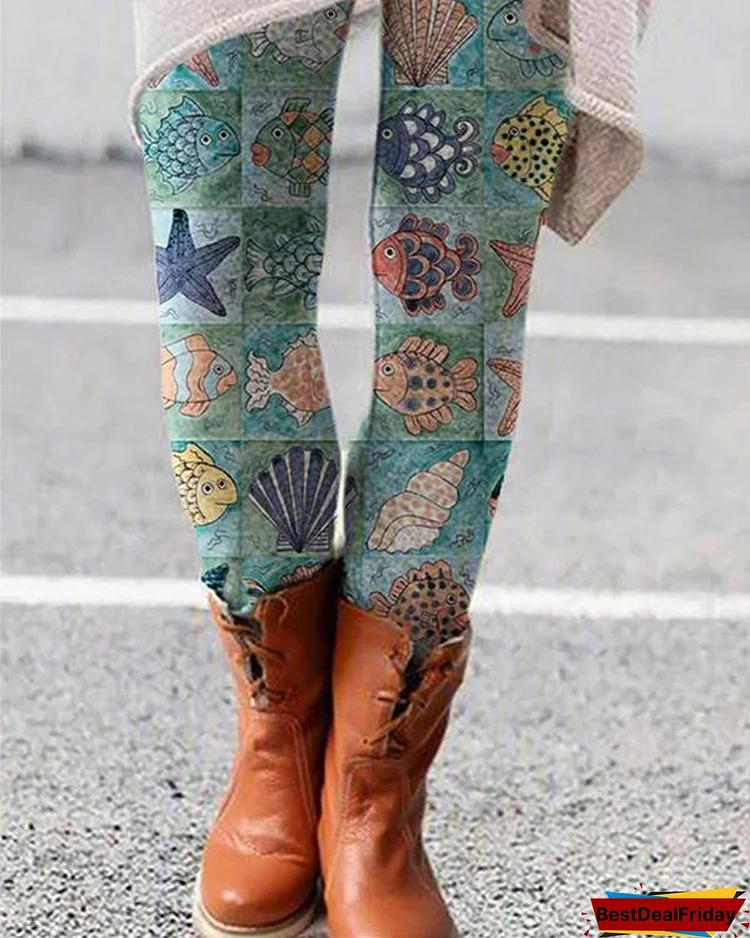 women vintage print leggings casual boho pants p595538