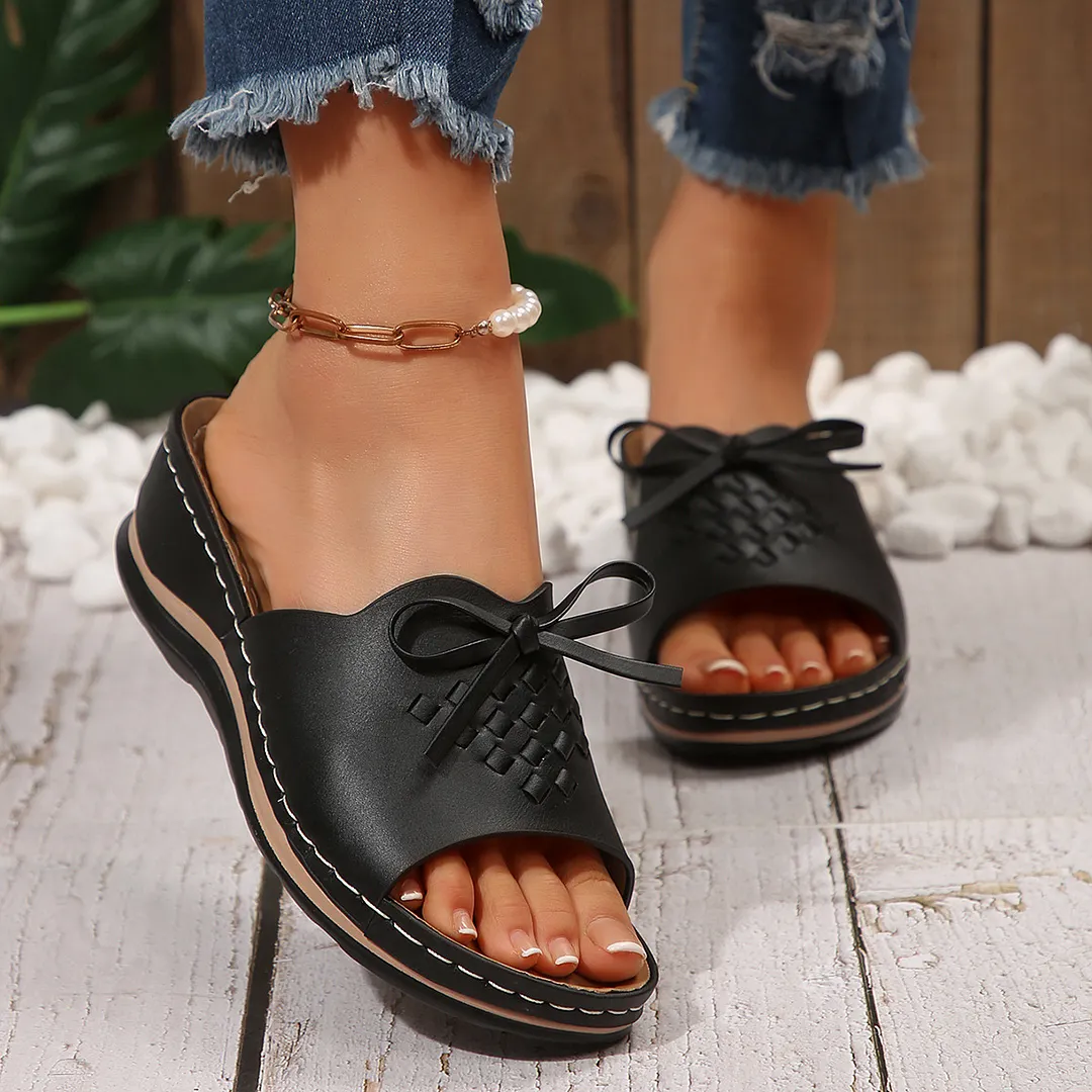 Yyvonne Summer New Women's Thick Bottom Slippers Large-Size With Fish Mouth Slope And Thick Slippers
