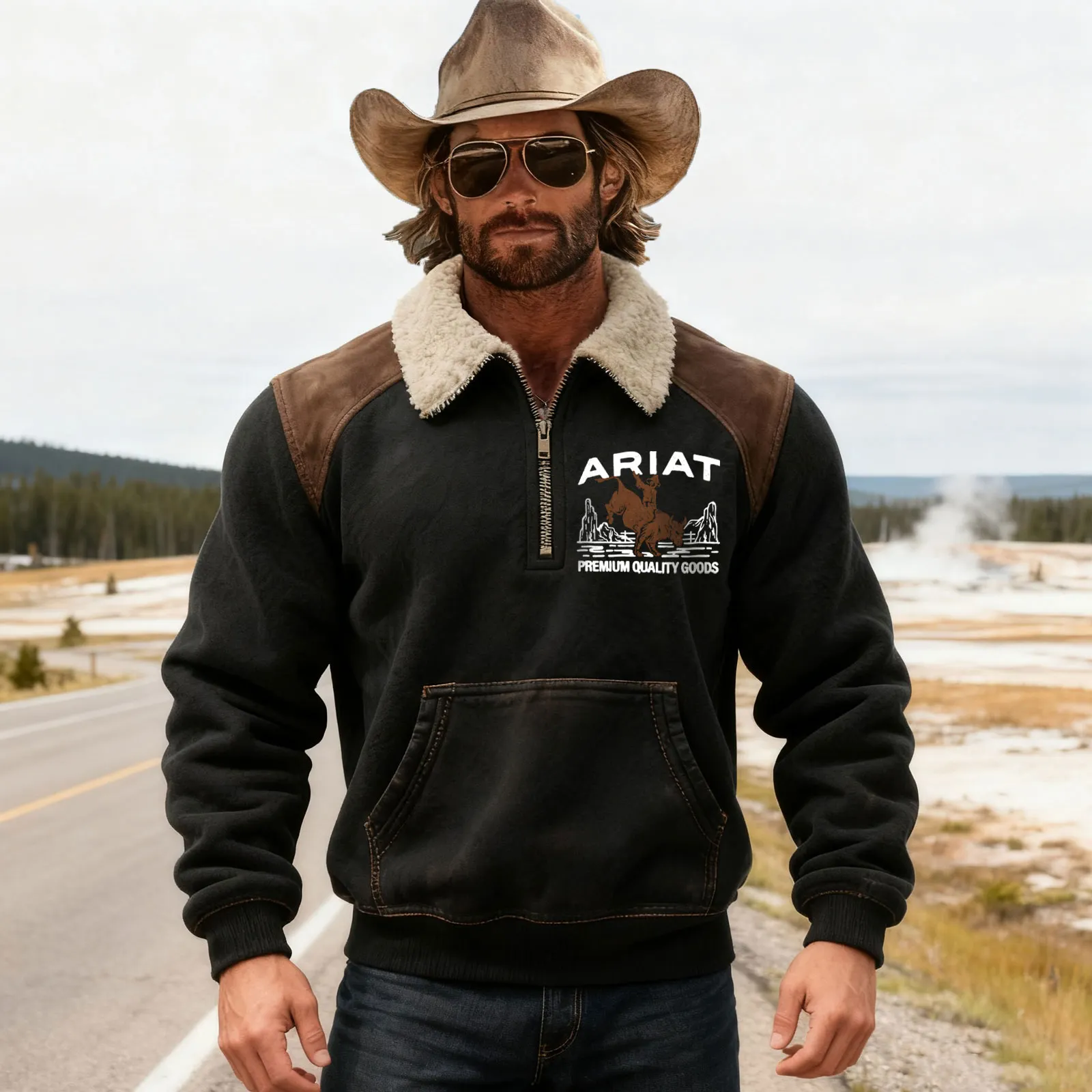 Western-Inspired Quarter-Zip Pullover For Outdoor Adventures