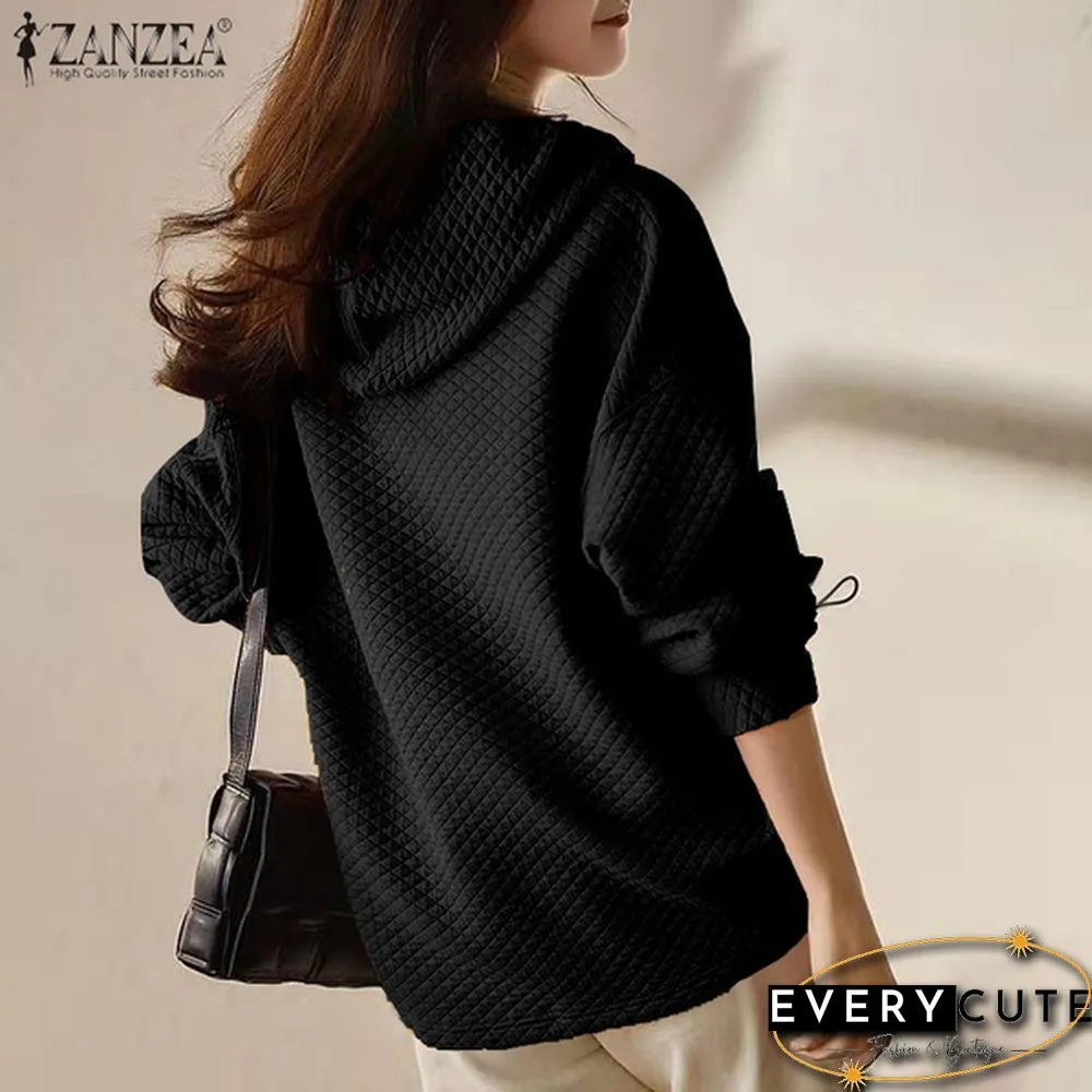 Spring Autumn Warm Fashion Women Zipper Long Sleeve Blouse Sweatshirt Oversized Casual