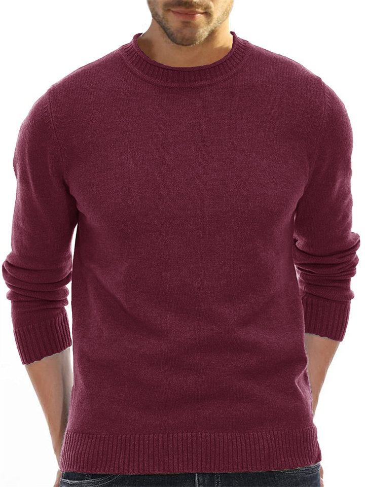 Men's Wool Inner Knit Sweater Round Neck Sweater White Black Burgundy Khaki Navy Brown S-2XL