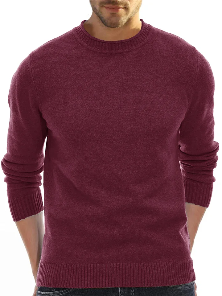 Men's Wool Inner Knit Sweater Round Neck Sweater White Black Burgundy Khaki Navy Brown S-2XL-Cosfine