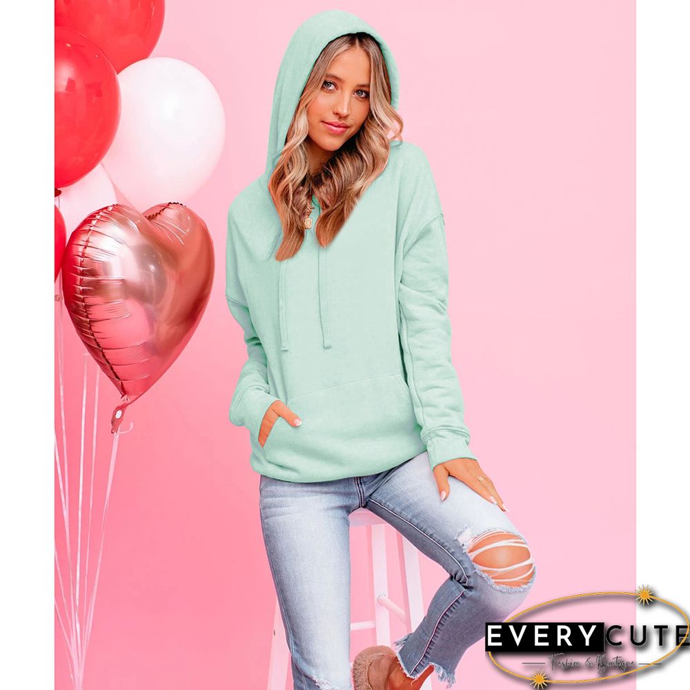 Solid Light Green Kangaroo Pocket Pullover Hoodie