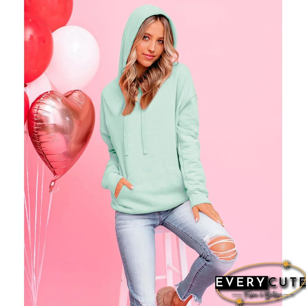 Solid Light Green Kangaroo Pocket Pullover Hoodie