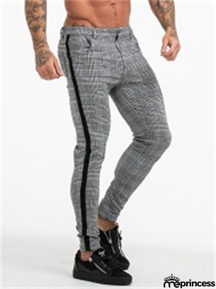 Fashion Side Striped Casual Plaid Elastic Pants