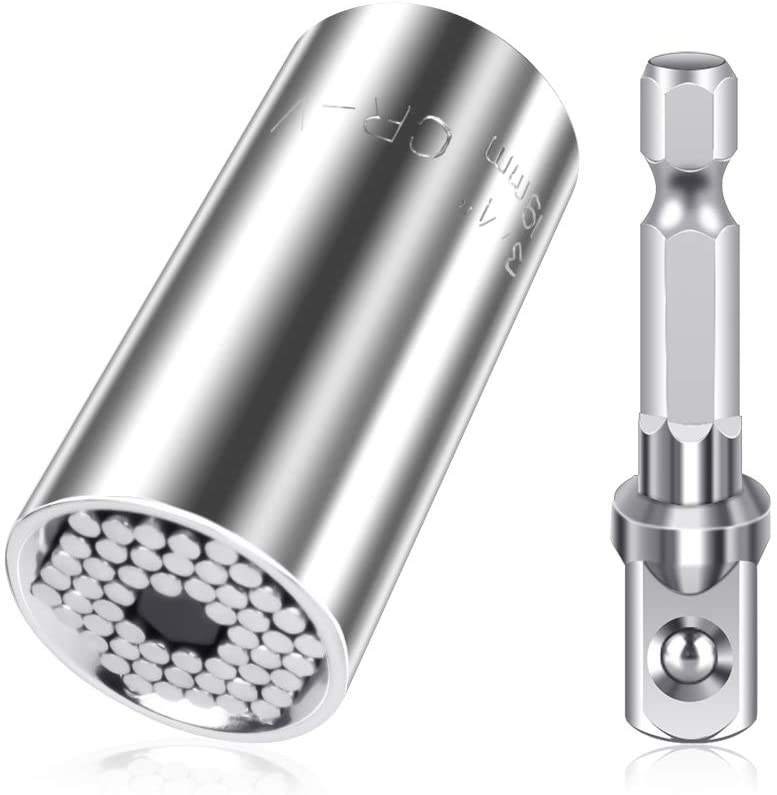 Universal Socket Gift for Men Grip Socket Set Fits Standard 1/4'' - 3/4'' with Multi-Function Power Drill Adapter