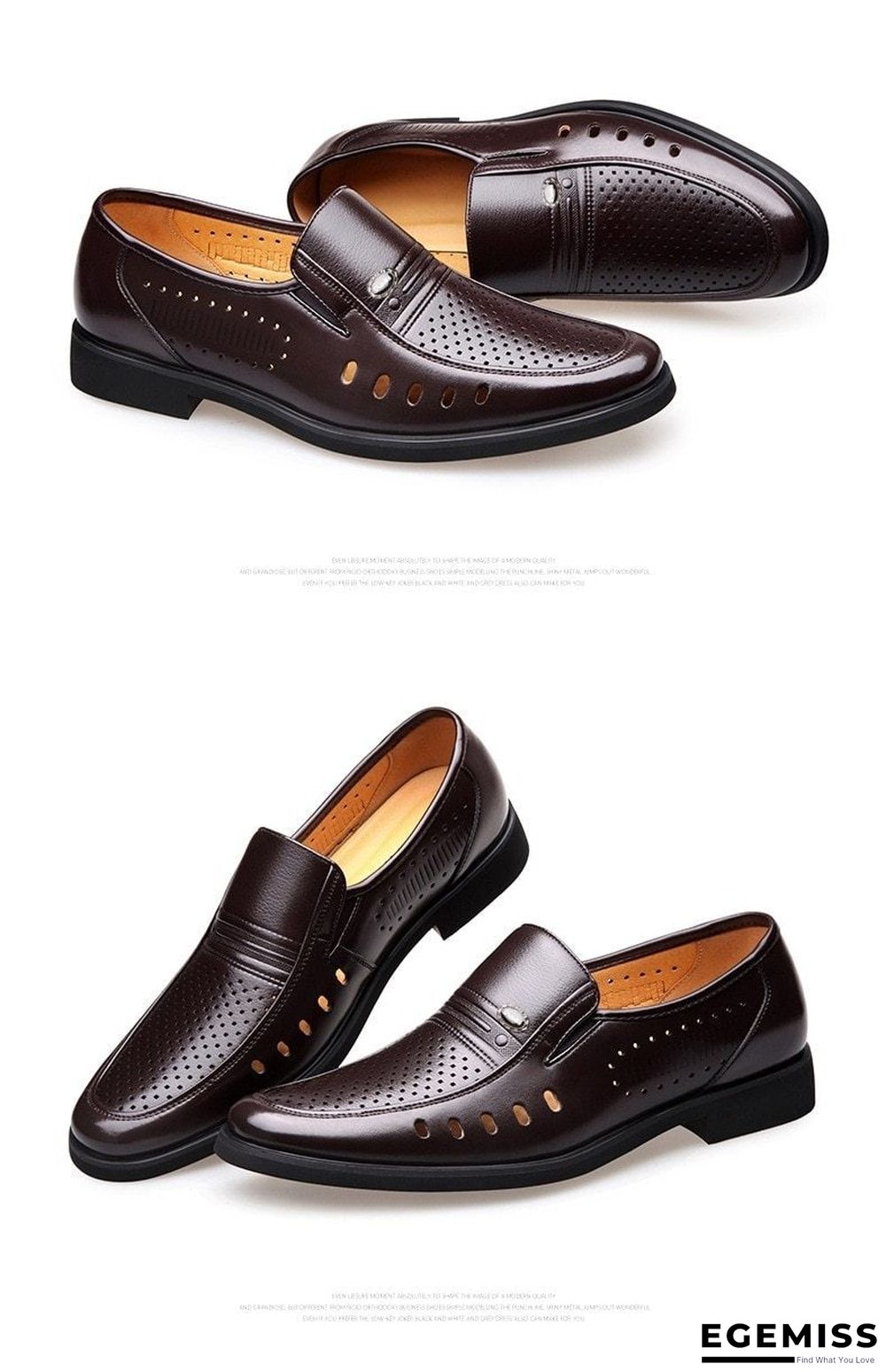 Men's Breathable Slip-On Hollow Leather Classic Business Wedding Shoes Flat Shoes | EGEMISS