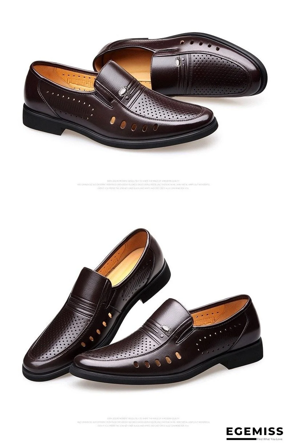 Men's Breathable Slip-On Hollow Leather Classic Business Wedding Shoes Flat Shoes | EGEMISS