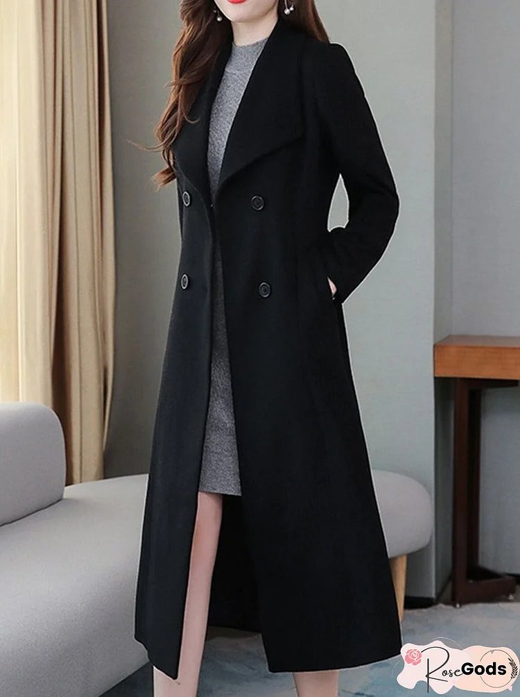 Women's Wool Coat Lapel Super Long Coat