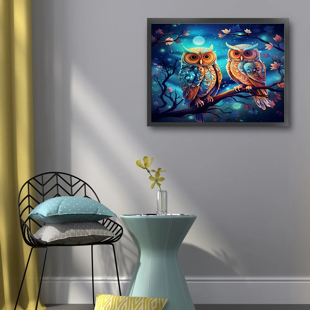 9CT Full Stamped Cross Stitch Bead Embroidery- Owls(Canvas|52*40CM)